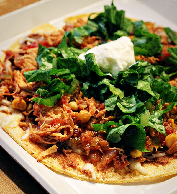 Crockpot Salsa Chicken Tostadas