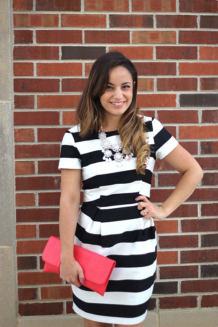 striped dress outfit - pumps and push-ups