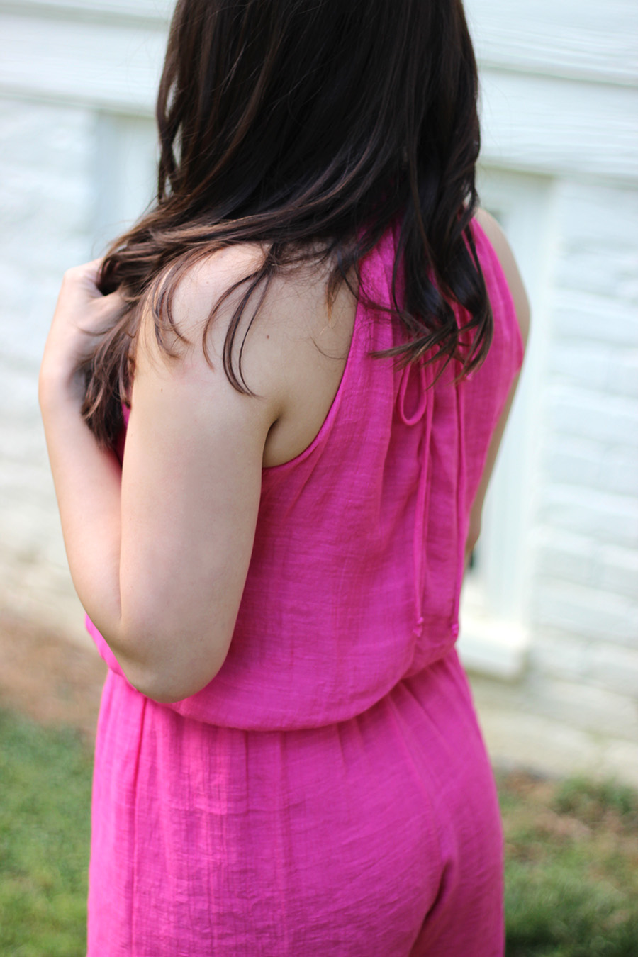 hot pink romper | pumps and push-ups