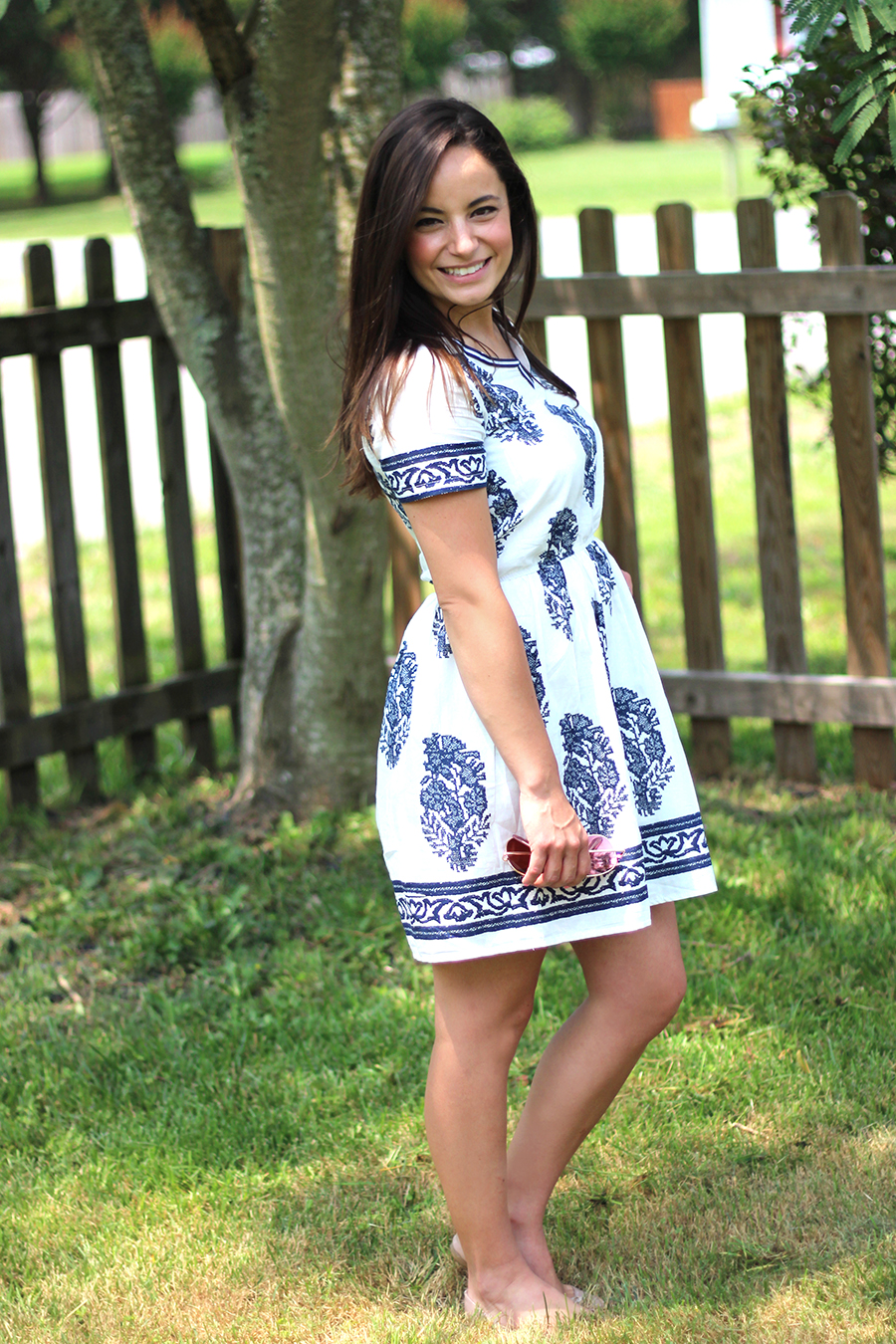 Blue and White Sundress | Pumps and Push-Ups