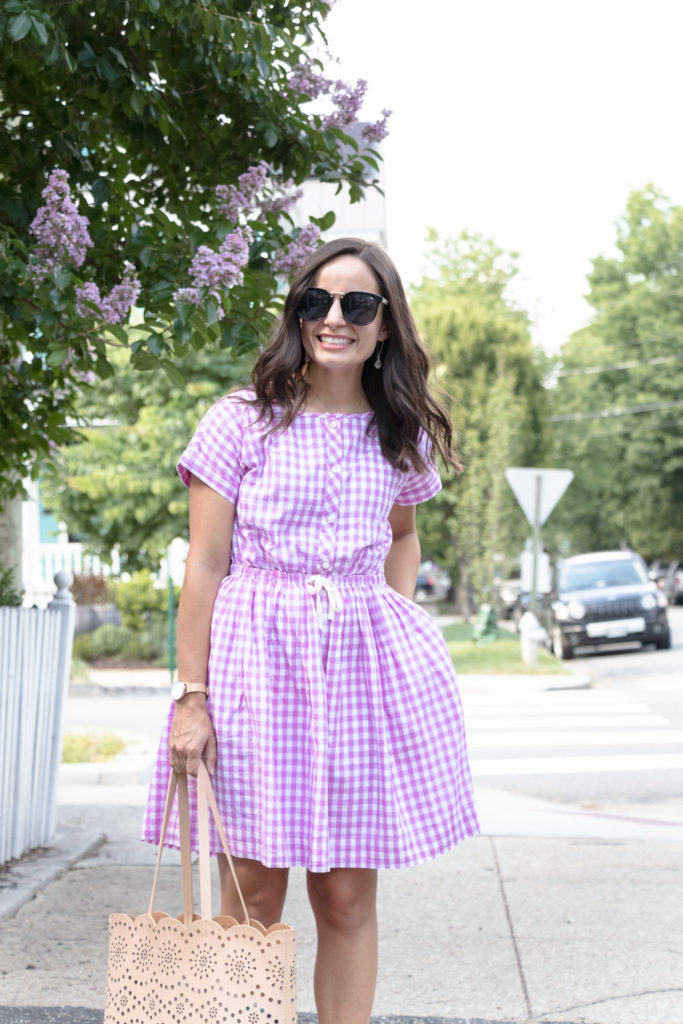 J. Crew Gingham Dress & Banana Leaf Tote - Pumps & Push Ups