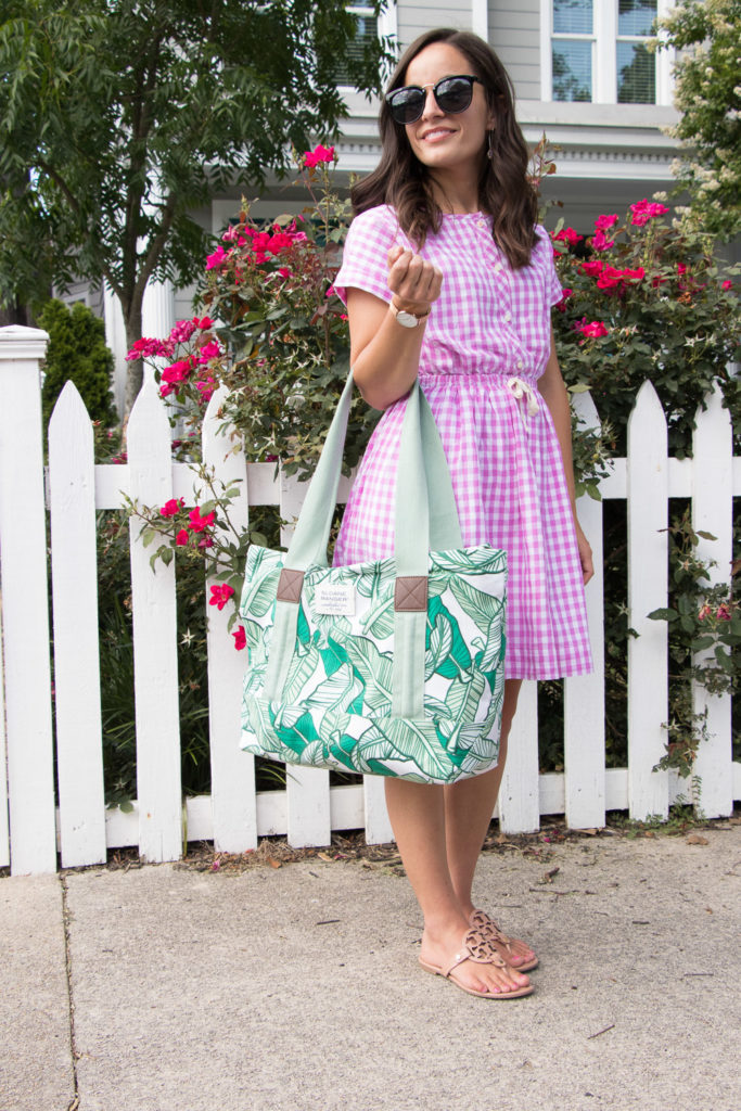 J. Crew Gingham Dress & Banana Leaf Tote - Pumps & Push Ups