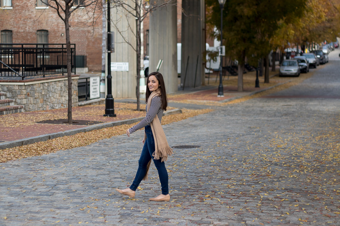 Petite Blogger Brooke of Pumps & Push-Ups, styling high waisted denim from Old Navy with J. Crew Tissue Turtleneck