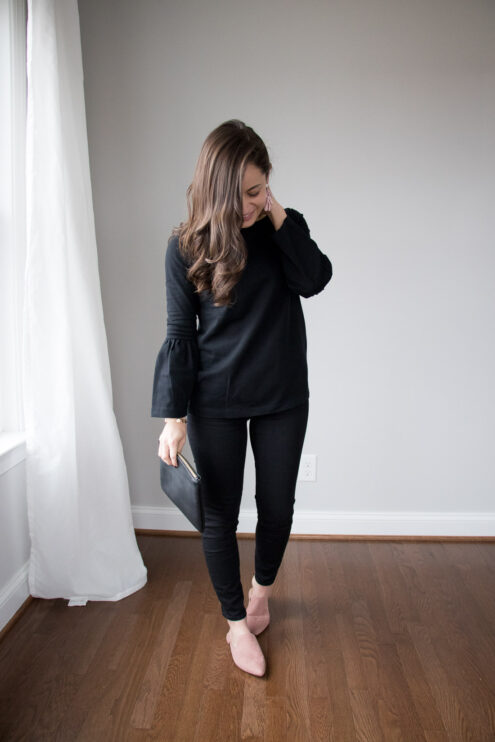 All black and blush outfit