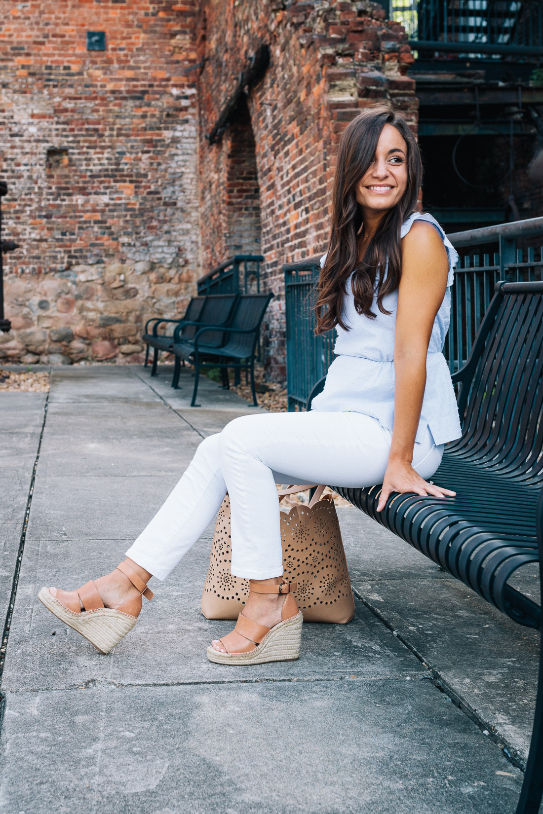 Causal Office Outfit with white denim on a petite style blogger