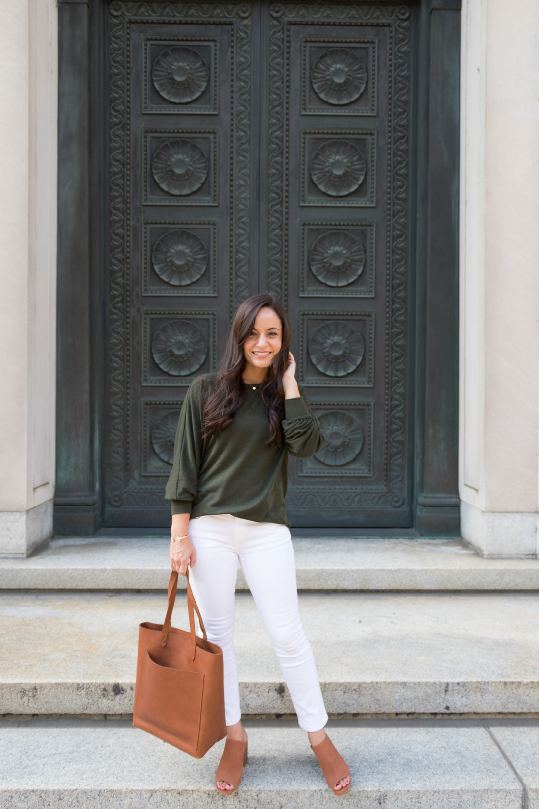 The perfect olive dolman top for your fall wardrobe.