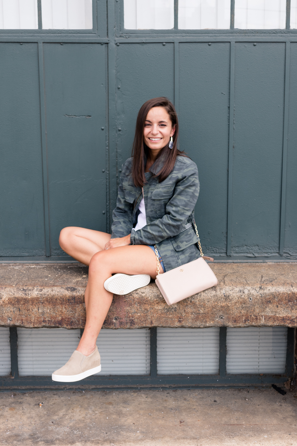 Caslon camo jacket and Caslon wedge sneakers outfit via pumps and push-ups blog | petite style blogger | petite style | Nordstrom Anniversary Sale 