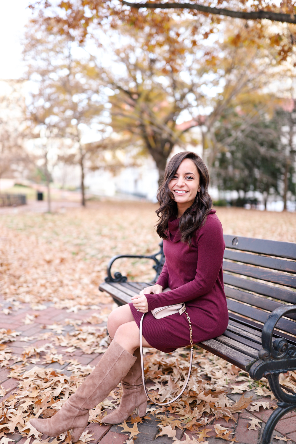 Petite friendly sweater dress | pumps and push-ups blog | petite style blog | LOFT sweater dress | Sam Edelman Hai Boots