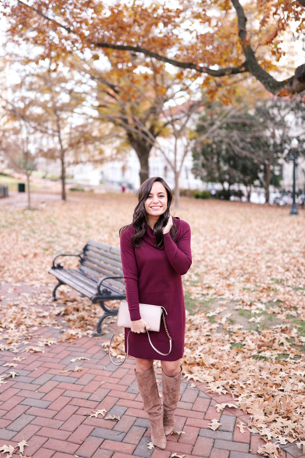 Petite styling tips: how to wear a sweater dress | how to style a sweater dress | LOFT sweater dress | Sam Edelman Hai Boots 