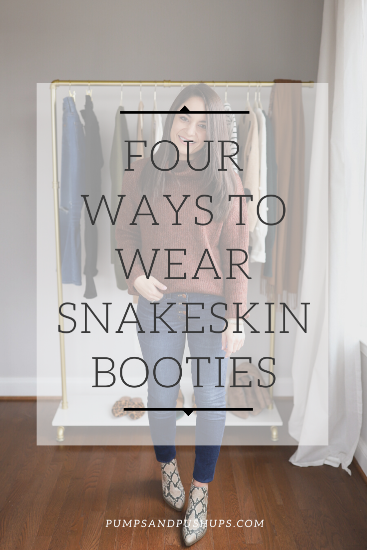 Four ways to wear snakeskin booties | snakeskin bootie outfit | winter outfits 