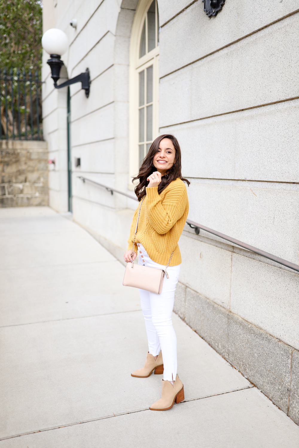 Yellow sweater outfit via pumps and push-ups blog | petite style blogger | petite style blog 