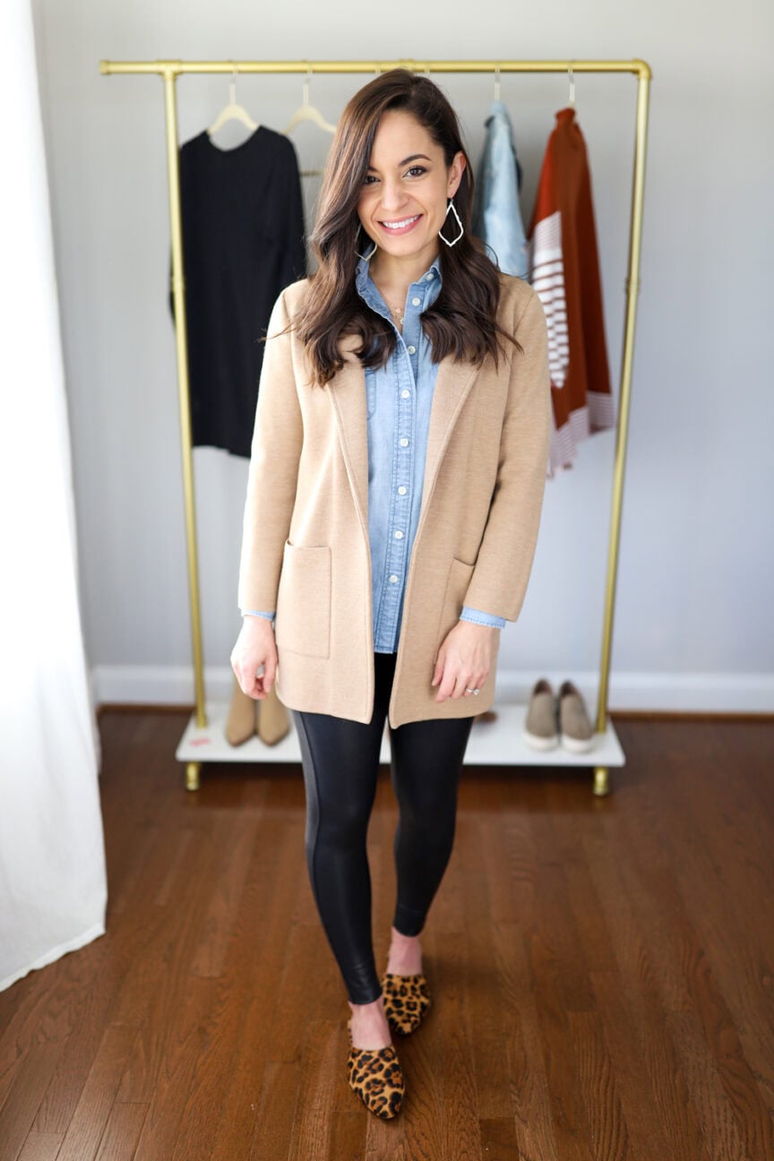 Four ways to wear spanx faux leather leggings | leather leggings outfits | leather leggings | winter outfits