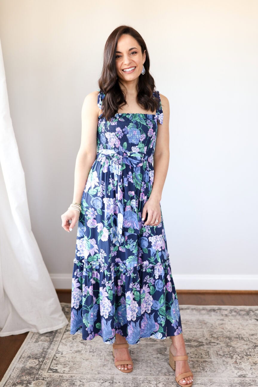 Navy floral dress for spring | petite blogger | petite style | spring dresses | easter dresses