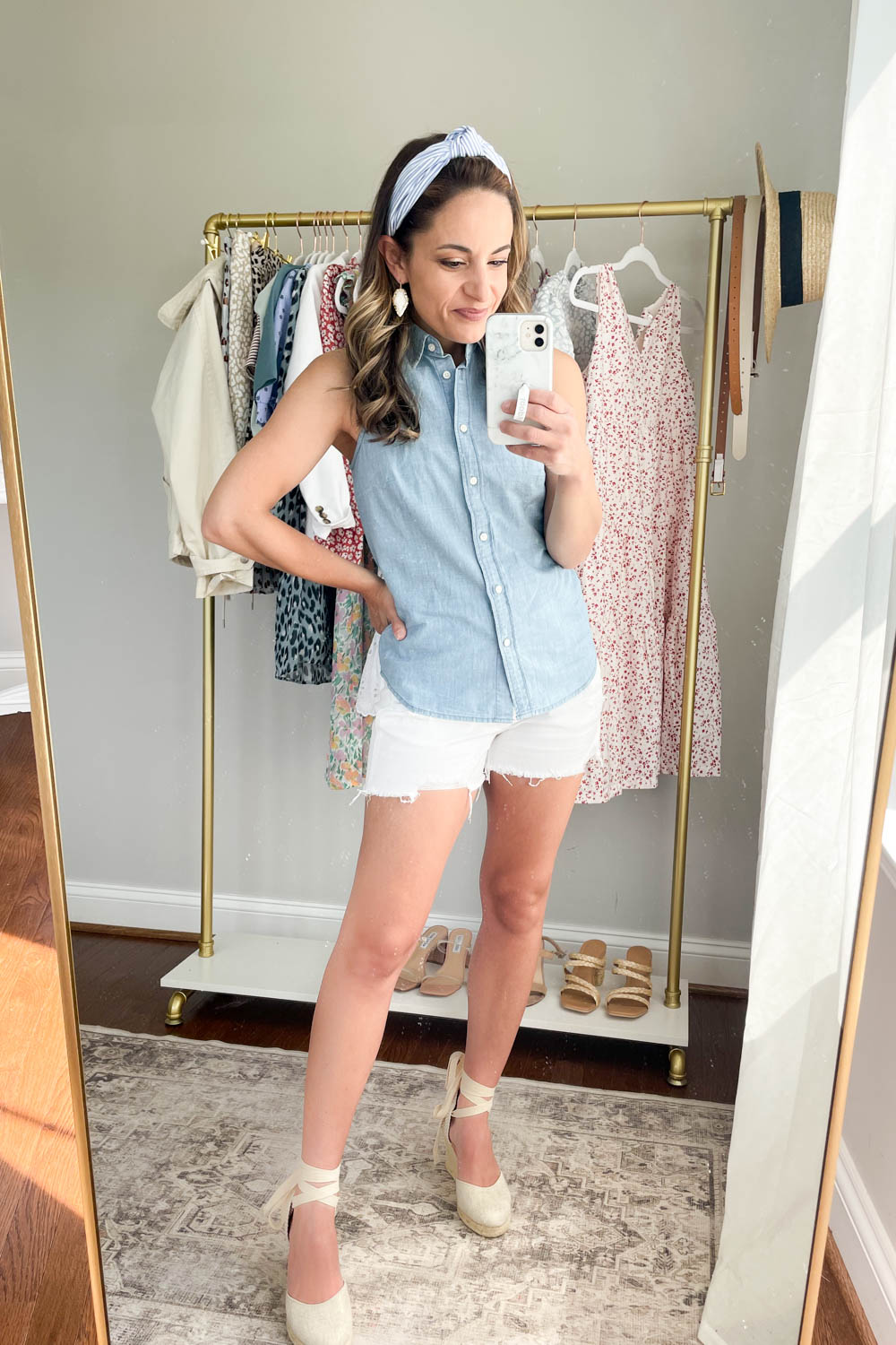 Chambray sleeveless top from J.Crew Factory | try-on with J.Crew Factory for Petites via Pumps and Push-Ups Blog 