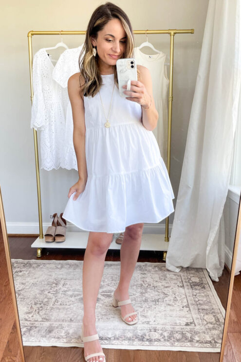 White dress edit via pumps and push-ups blog | petite style | summer style for petites | white dresses | white dress outfits