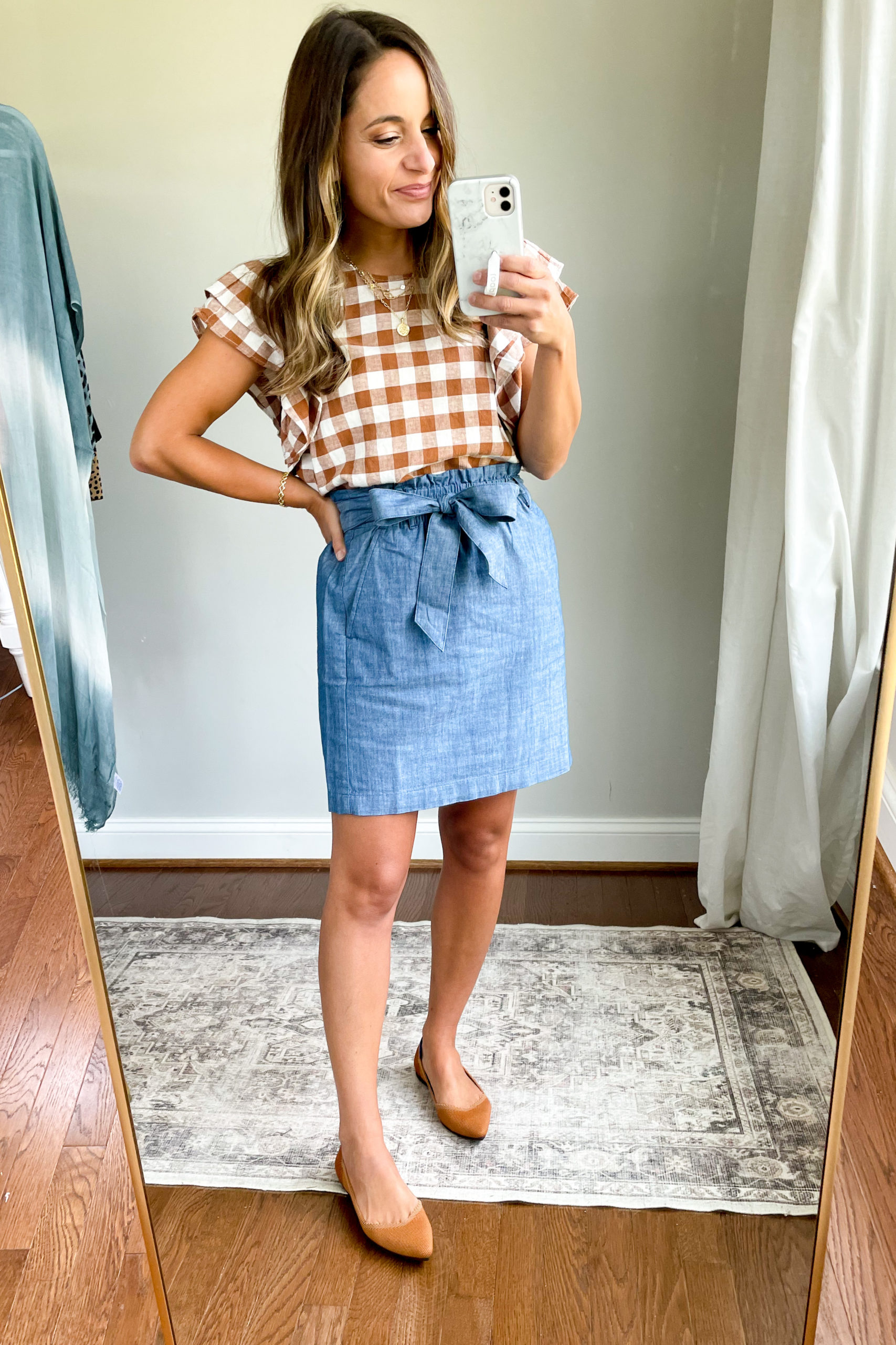 Fall transitional outfit via pumps and push-ups blog | petite fashion | petite style | petite blogger | paper-bag skirt outfits 