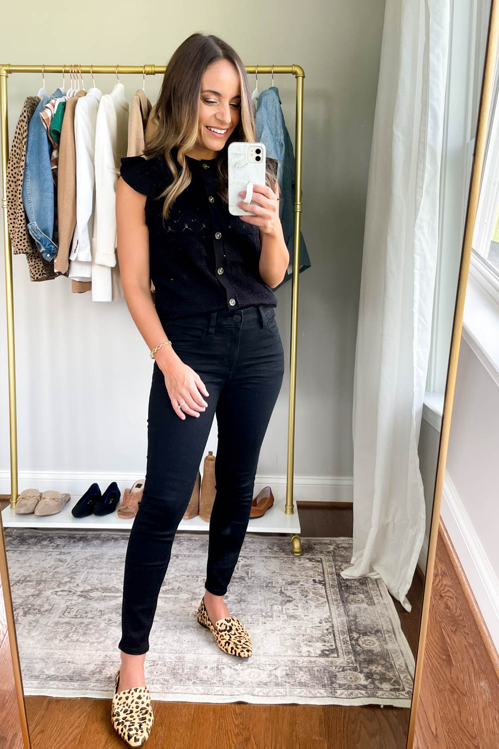 Black Tank with Flare Jeans Smart Casual Outfits (4 ideas