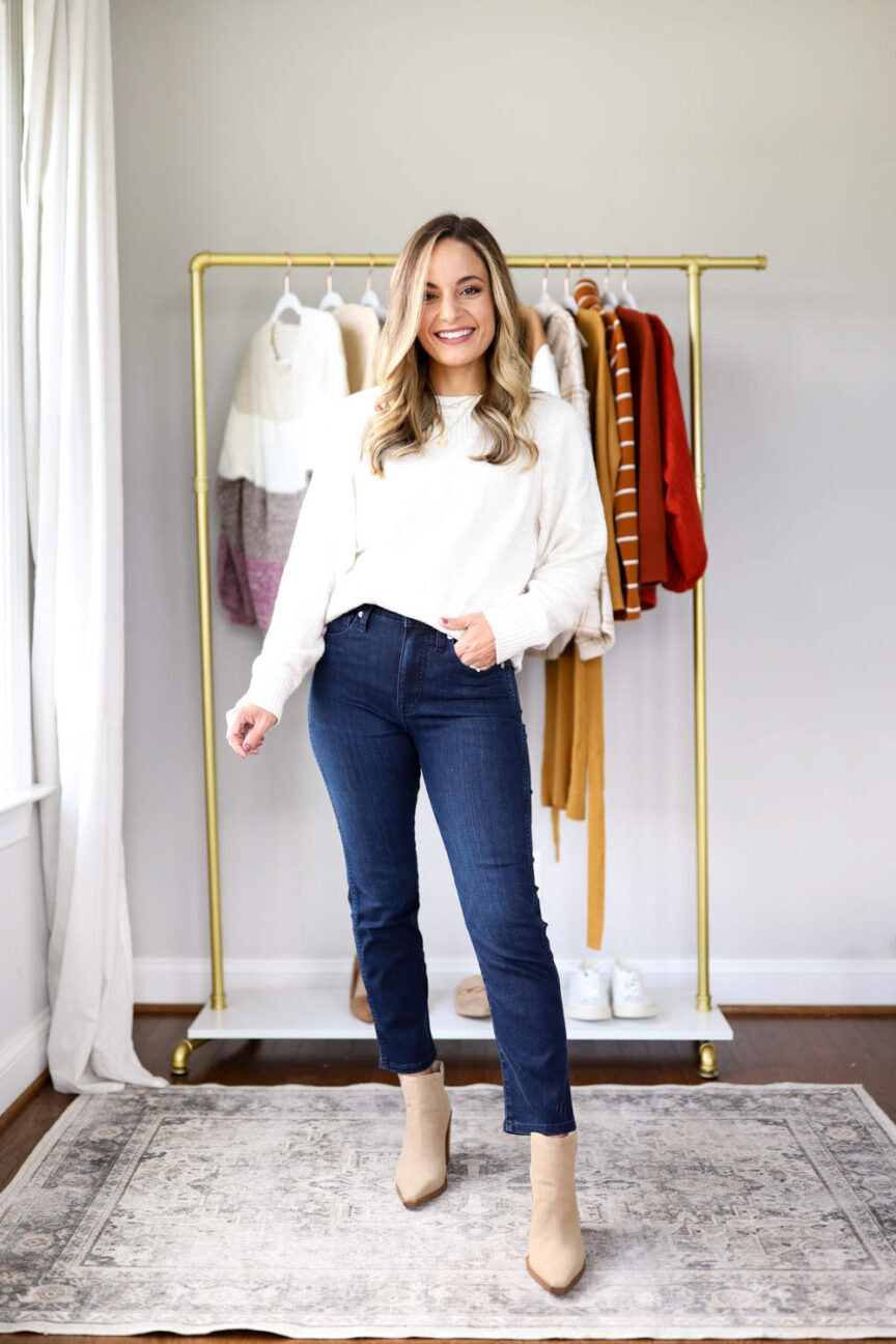 petite friendly straight leg jeans styled by petite style blogger Brooke of pumps and pushups | petite style | petite jeans