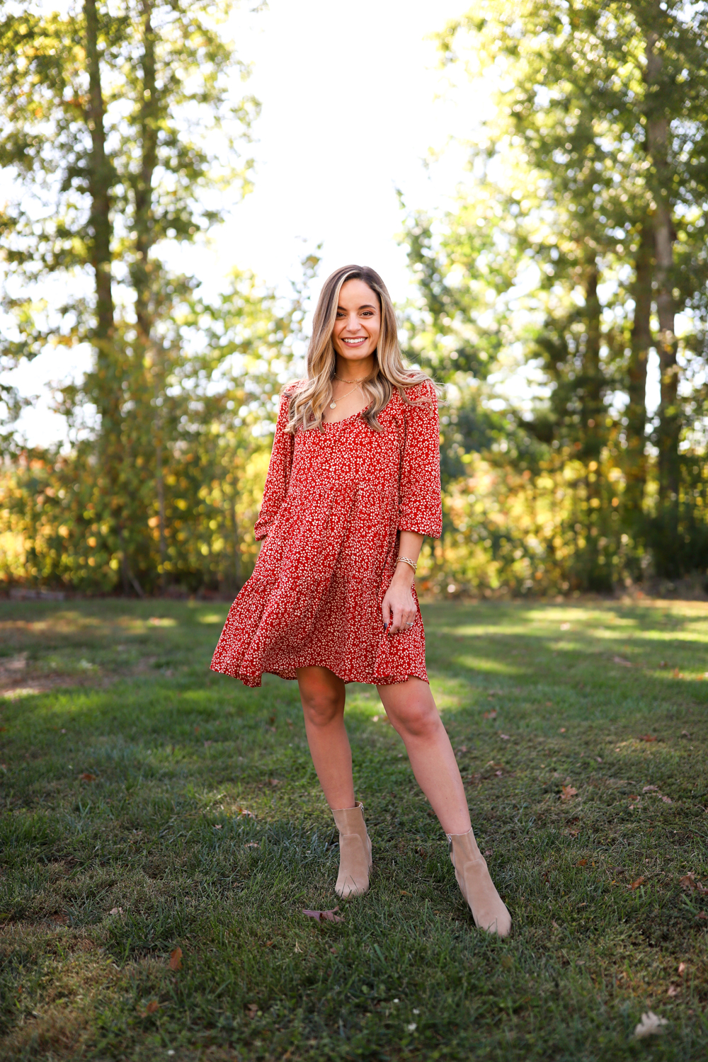 Red Flowy Dress, Family Photo Outfits