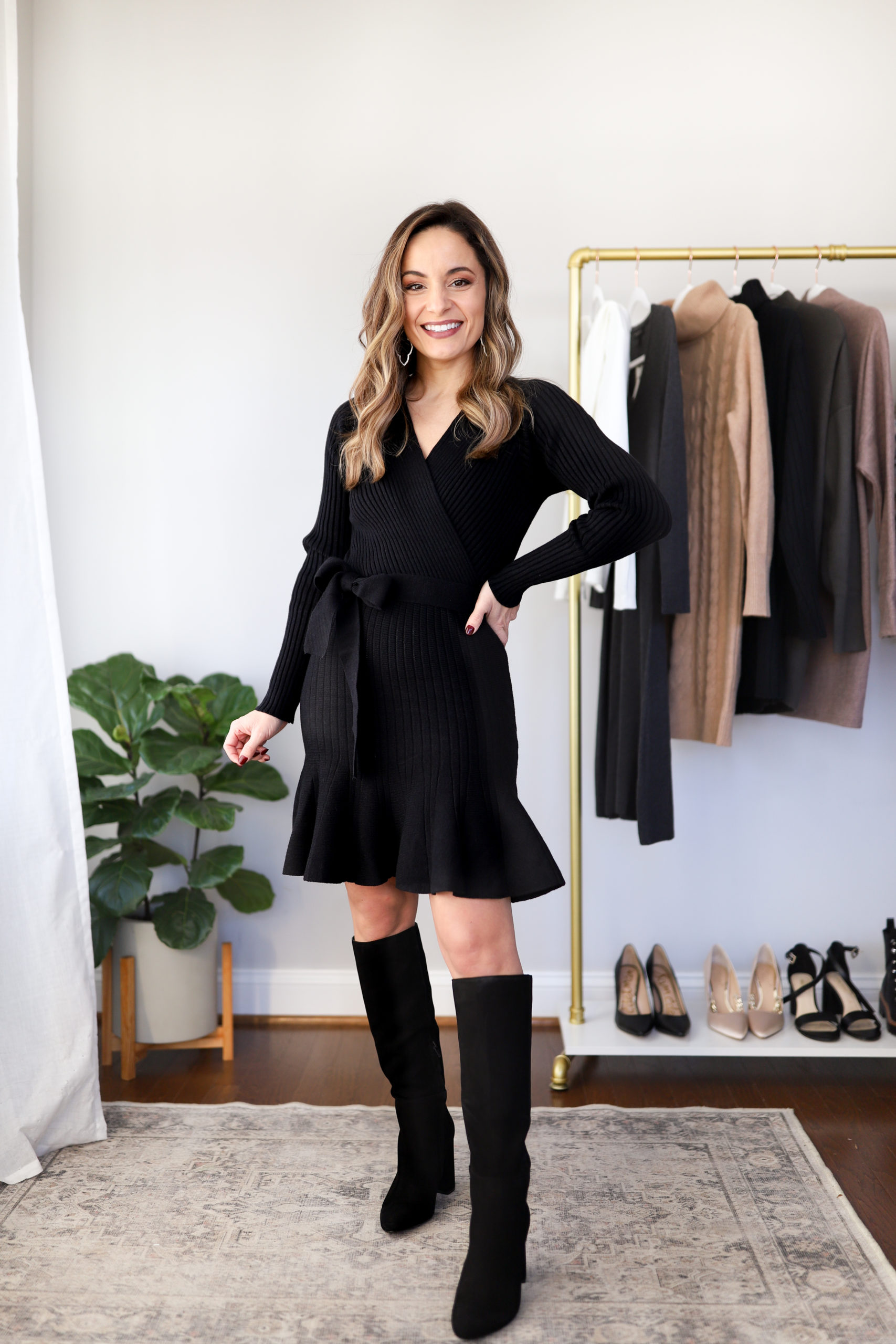 Black Leggings with Sweater Dress Outfits (12 ideas & outfits)