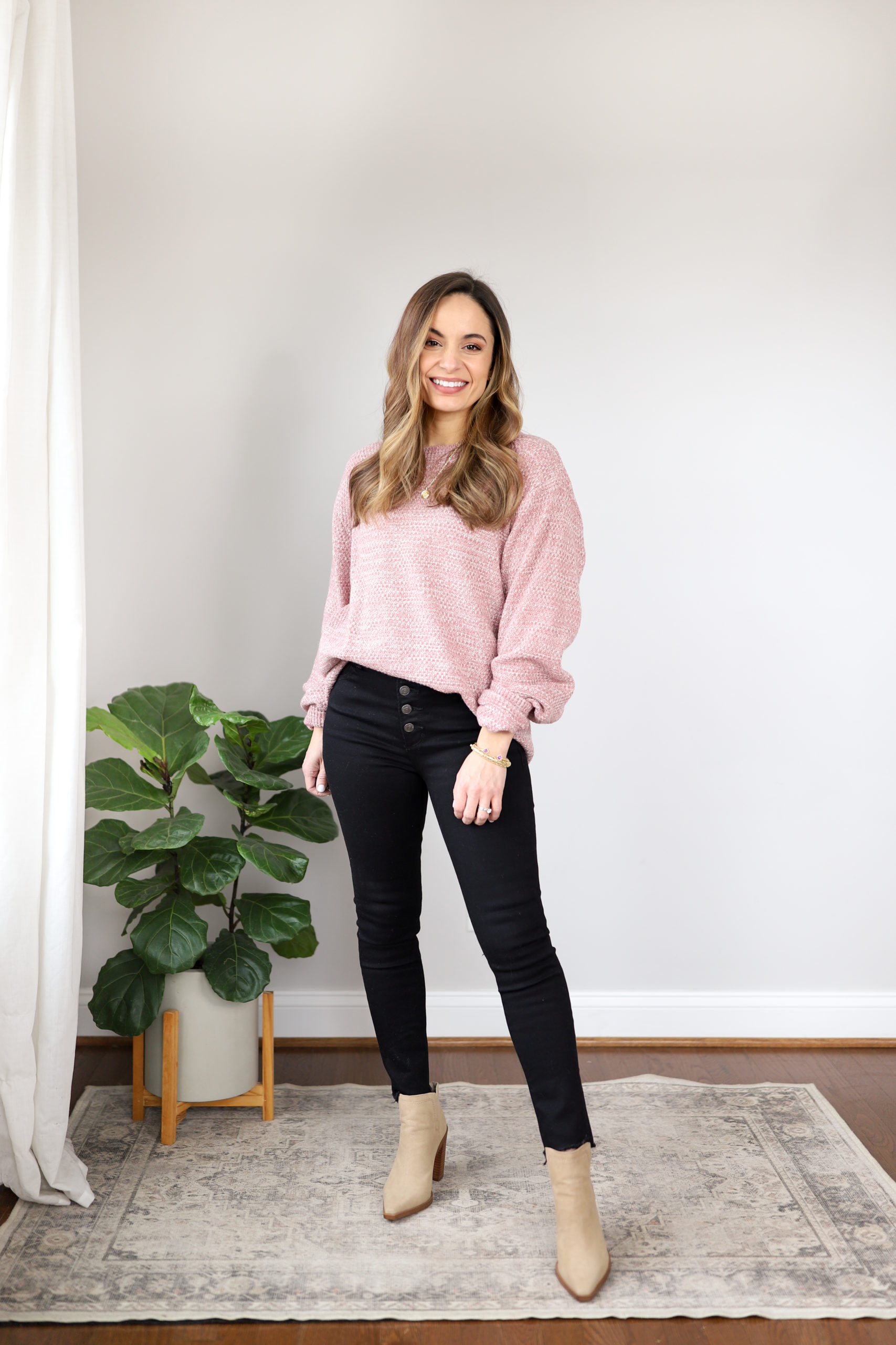 Casual date night outfit for winter via pumps and push-ups blog | petite style blog | casual winter outfit | black jeans outfit 