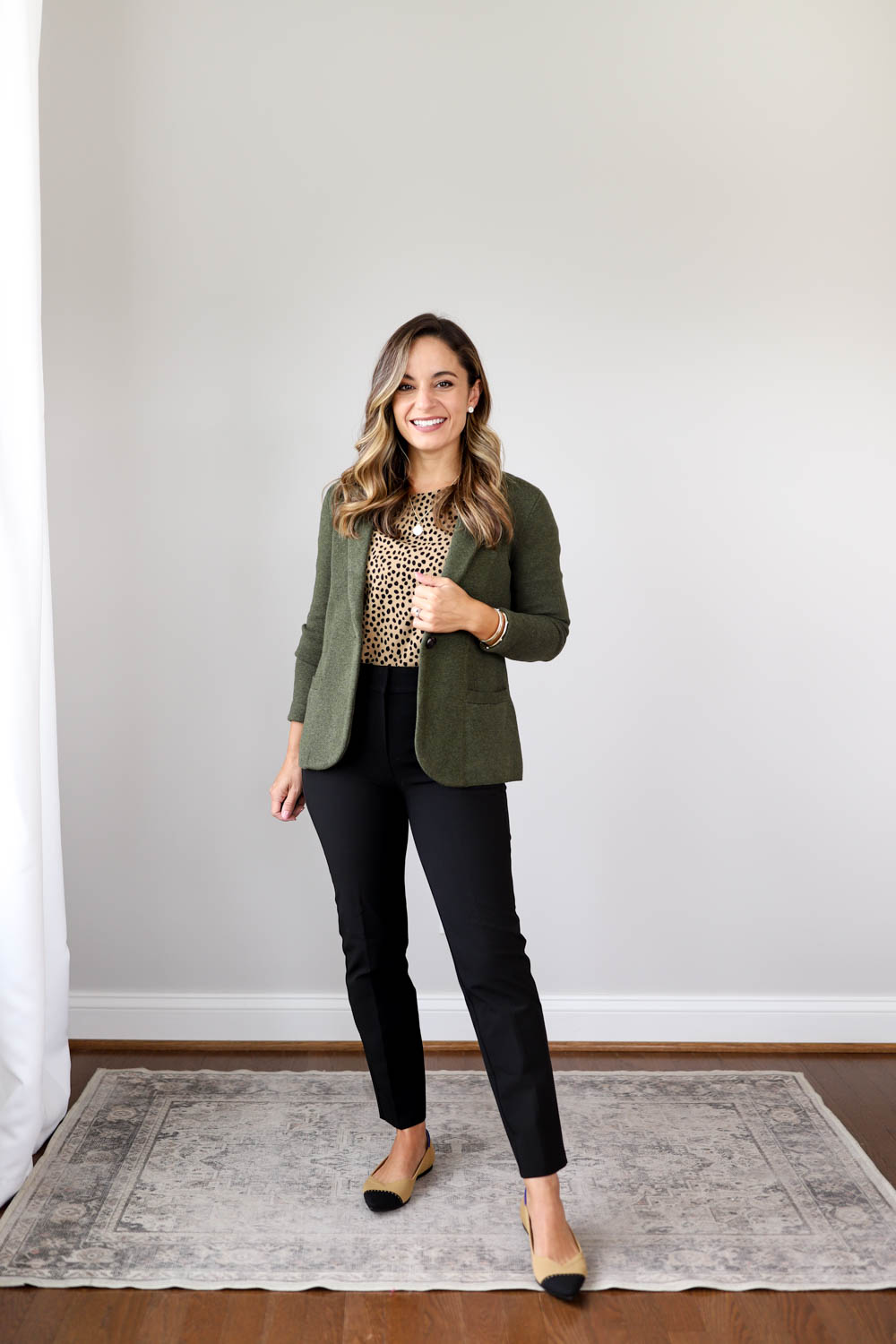 Olive Sweater Blazer Four Ways Pumps Push Ups