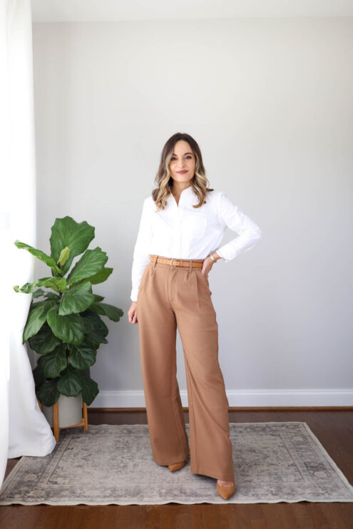 Four ways to wear wide leg trousers to work | trousers outfits | wide leg trousers | Abercrombie trousers outfits