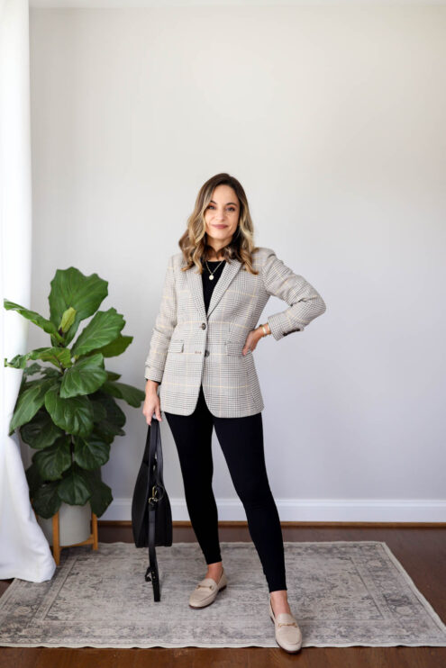 Petite-friendly outfits for work | fall outfits for work | ways to wear leggings to work | blazers for work | petite friendly blazers