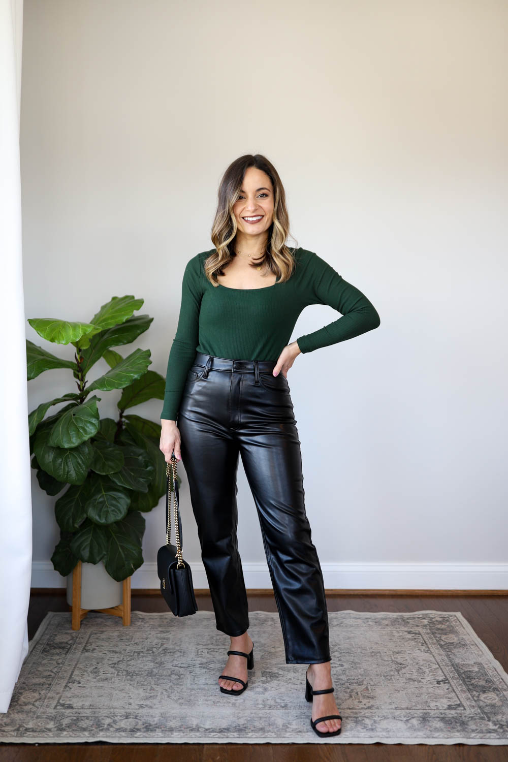 Black Evening Outfit with Petite Leather Pants