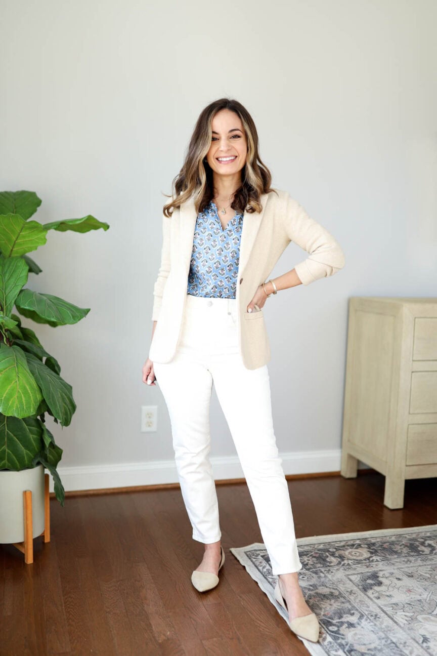 Four ways to wear a sweater blazer via pump s and push-ups blog | petite style | petite blogger | sweater blazer outfits