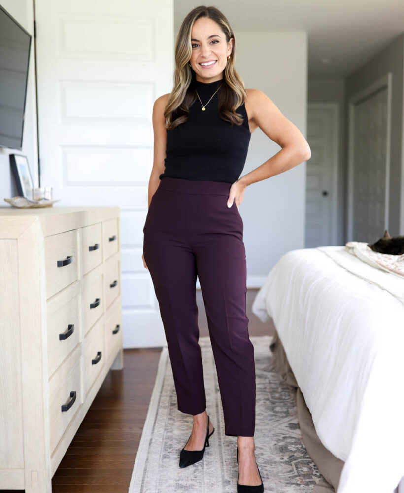 Color pairing with dark purple pants via pumps and push-ups blog | petite style blog | petite fashion | fall outfits for work | business casual outfits