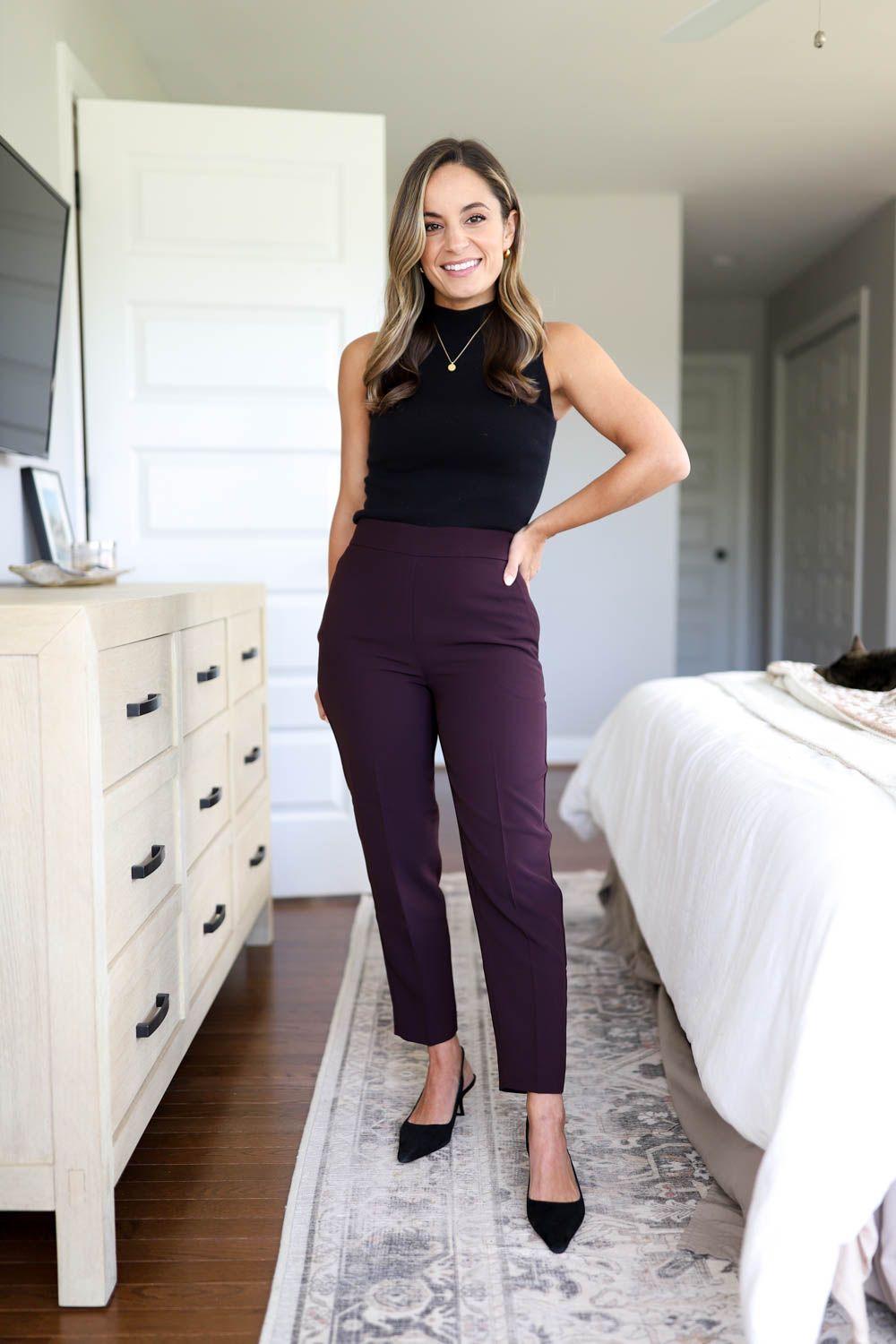 Color pairing with dark purple pants via pumps and push-ups blog | petite style blog | petite fashion | fall outfits for work | business casual outfits 