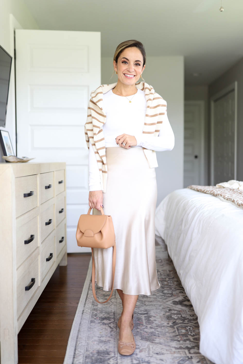 Five ways to wear a slip skirt via pumps and push-ups blog | silk skirt outfits | petite style blog | petite fashion | fall outfits 