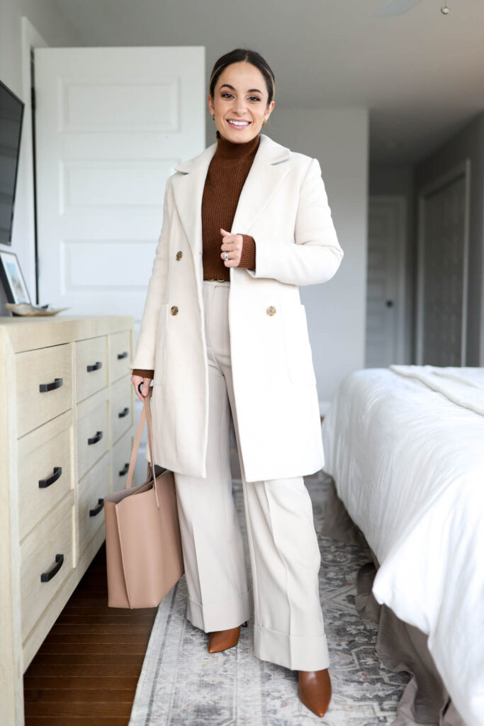 Neutral outfit idea for work via pumps and push-ups blog | outfit idea for work with boots |  warm outfits for work | petite fashion 