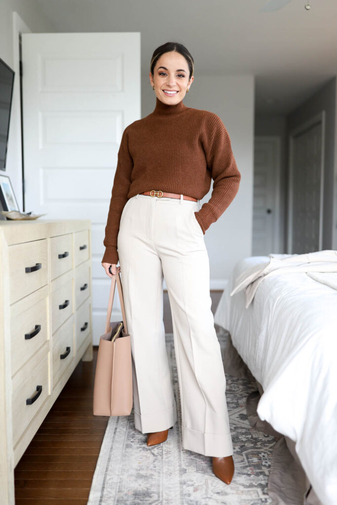 Neutral outfit idea for work via pumps and push-ups blog | outfit idea for work with boots |  warm outfits for work | petite fashion 