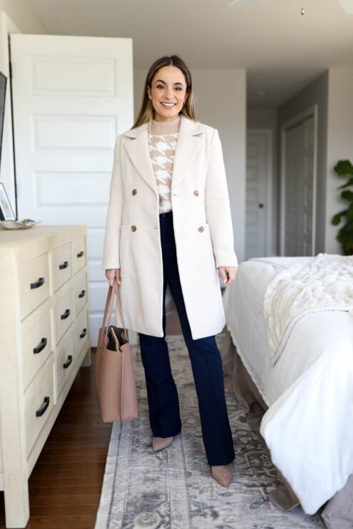 Four ways to wear navy pants via pumps and push-ups blog | navy pants outfits | petite style blog | petite fashion