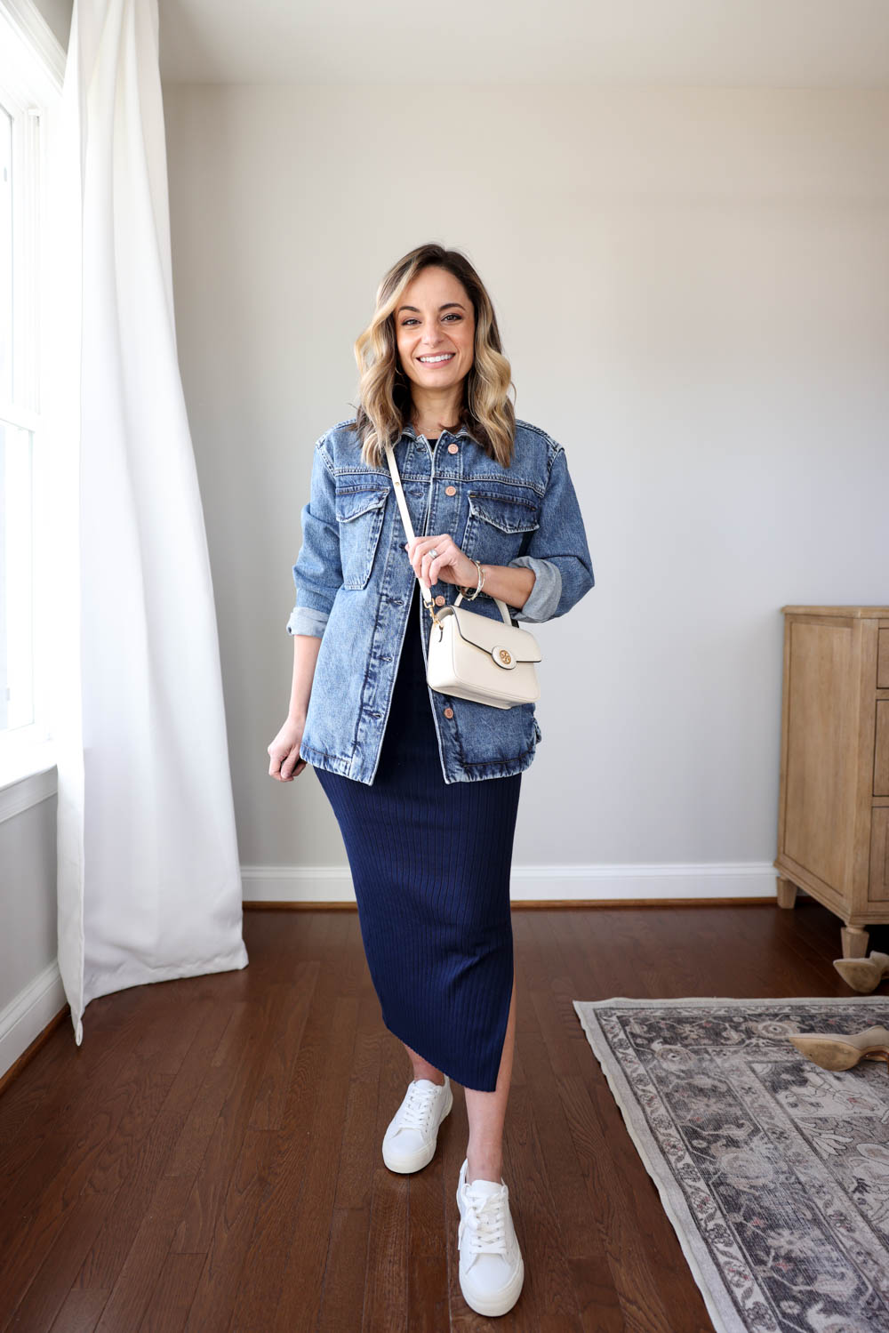 Petite-friendly ways to wear a navy dress via pumps and push-ups blog | one dress four ways | dress outfits | ways to layer a dress