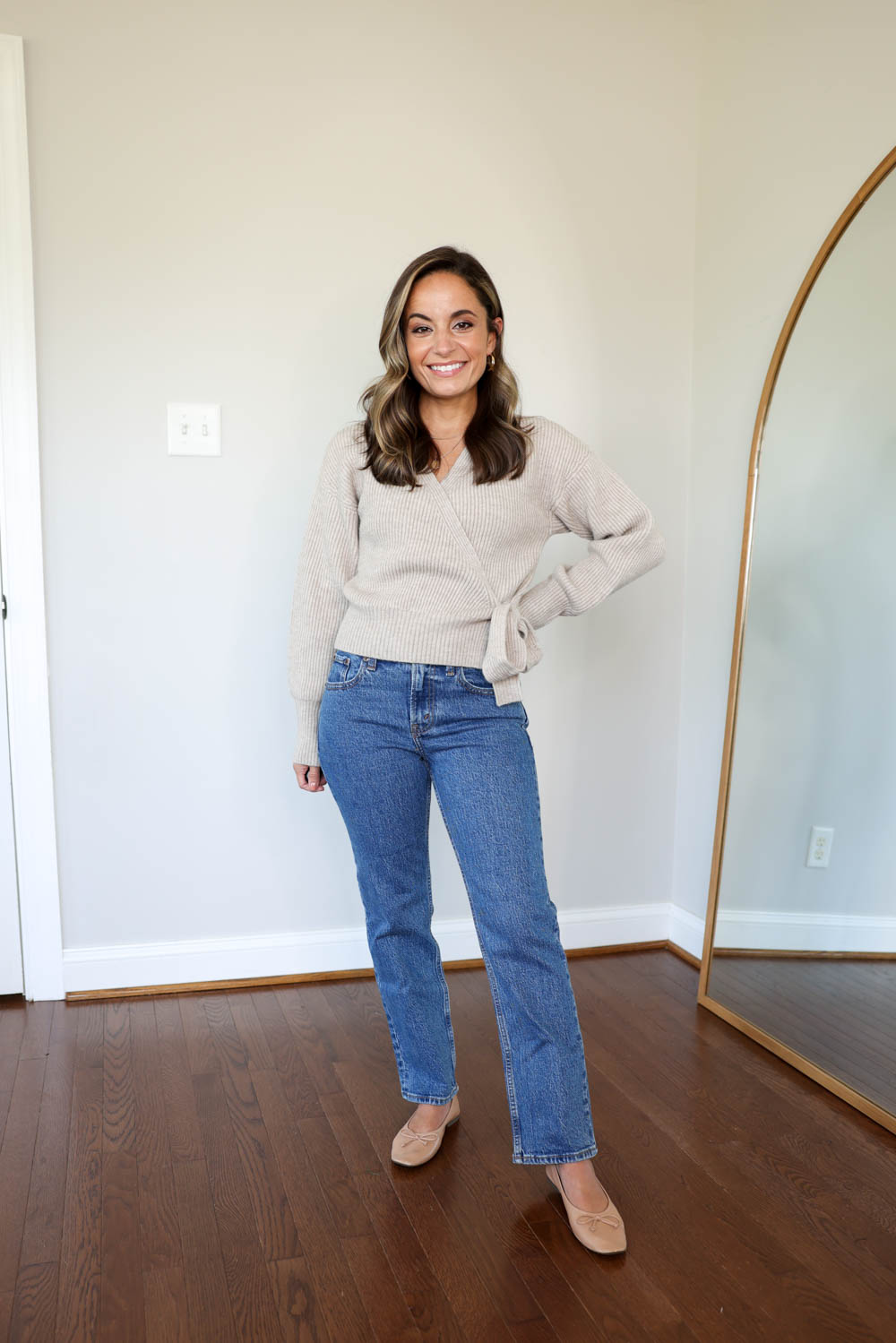 WAYF wrap sweater, Nordstrom Anniversary Sale pick via pumps and push-ups blog | petite friendly finds from the Nordstrom Anniversary Sale 2024