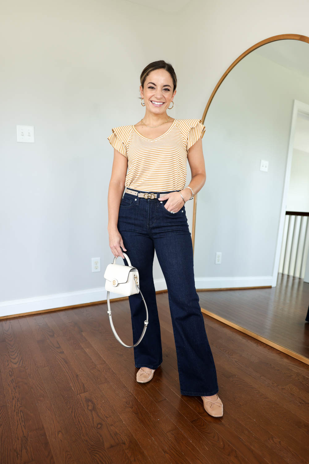 Under $50 petite friendly jeans via pumps and push-ups blog | petite jeans | LC Lauren Conrad Jeans | early fall outfits | flare jeans outfits 