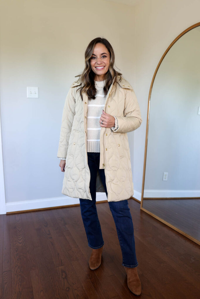 Stowe Puffer Jacket review via pumps and push-ups blog | fall jackets | fall outfits | petite fashion 