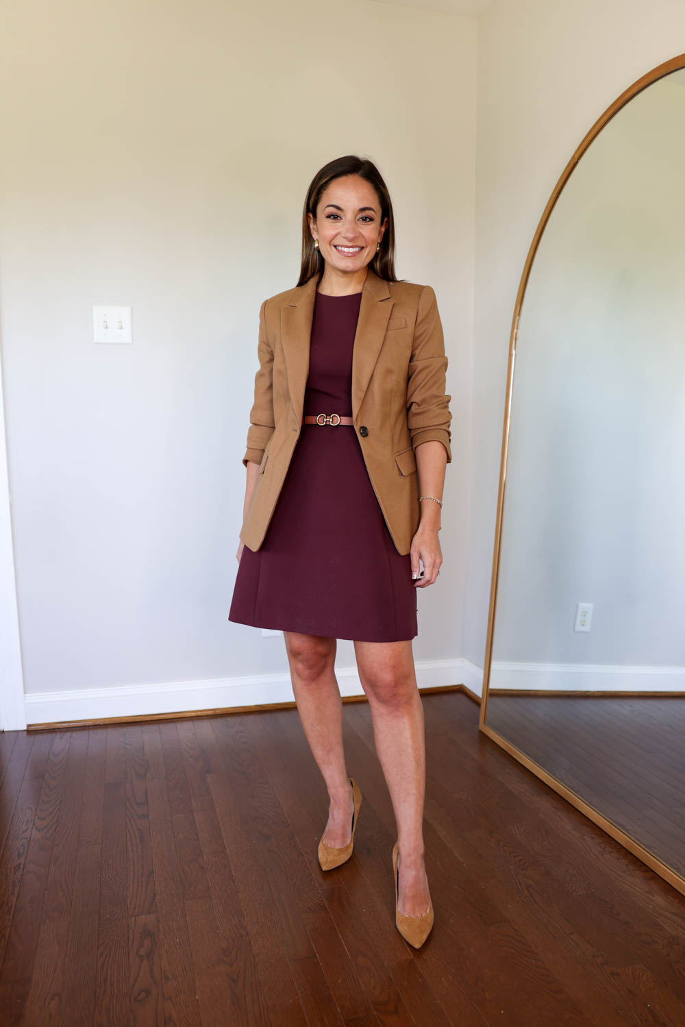 Four ways to wear a camel blazer via pumps and push-ups blog | petite fashion | fall outfits | outfits for work | petite fashion 