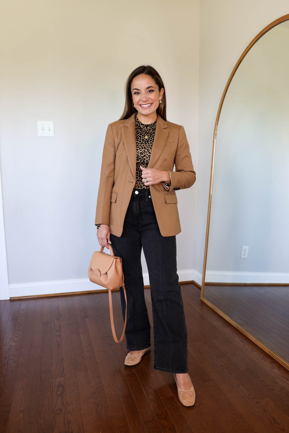 Camel blazer four ways via pumps and push-ups blog | fall outfits | blazer outfits | leopard print outfits | petite fashion | smart casual outfits for work 