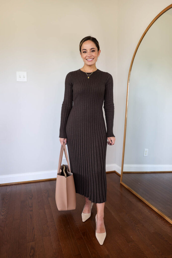 Quince ribbed sweater dress | petite fashion | fall fashion | dresses for work | winter and fall dresses