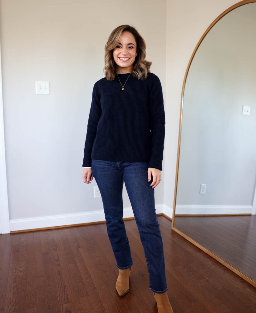 Quince cashmere sweater review via pumps and push-ups blog | cashmere sweaters | Quince sweaters | petite fashion | fall outfits