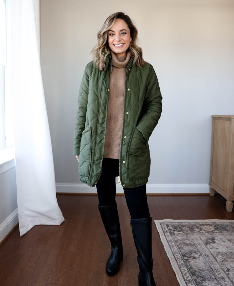 Cashmere fisherman turtleneck sweater styled by Brooke of Pumps and Push-Ups blog | winter outfits | leggings outfits | cozy winter outfits