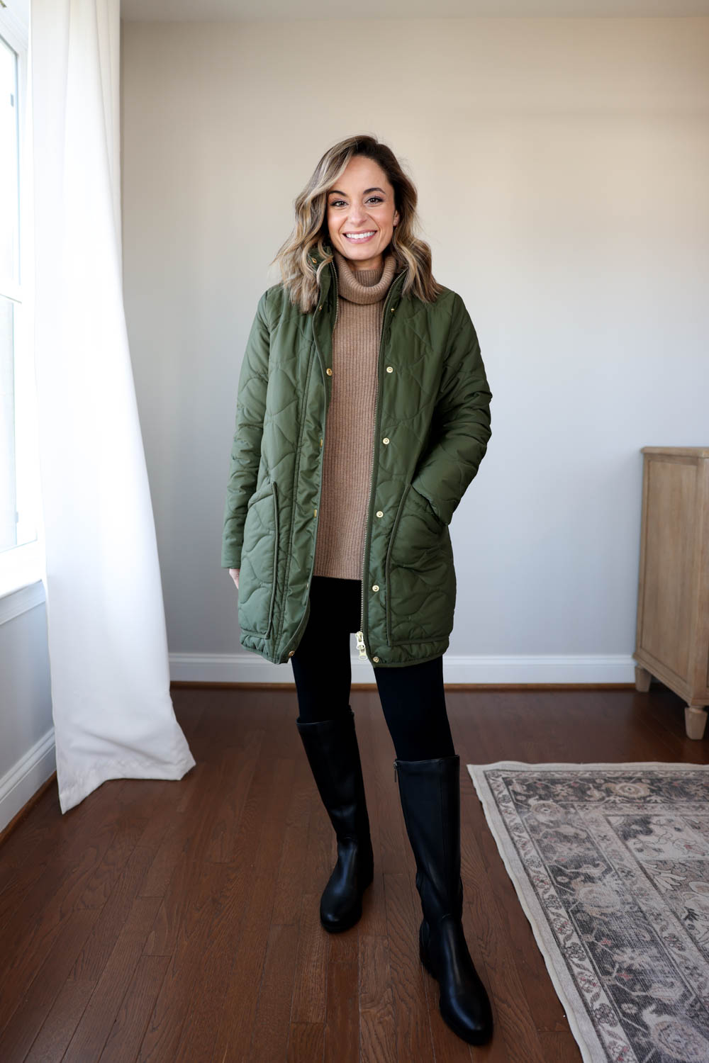 Cashmere fisherman turtleneck sweater styled by Brooke of Pumps and Push-Ups blog | winter outfits | leggings outfits | cozy winter outfits 