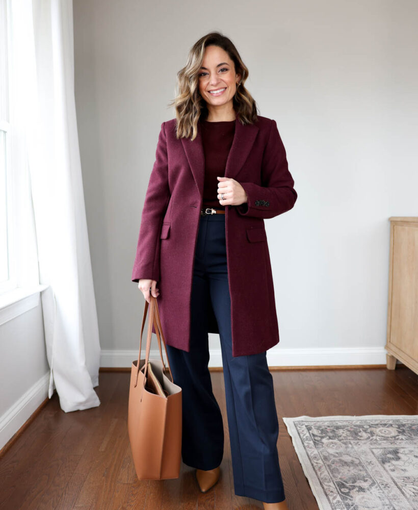 Winter outfits for work with navy pants via pumps and push-ups blog | petite-friendly outfits for work | winter outfits for work | warm winter outfits for work