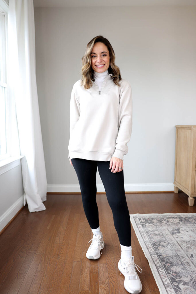 2024 Most Worn Activewear Via Pumps and Push-Ups blog | my favorite daily wear leggings | aerie real me leggings | comfortable winter outfit | super puff review | ON Cloudnova review