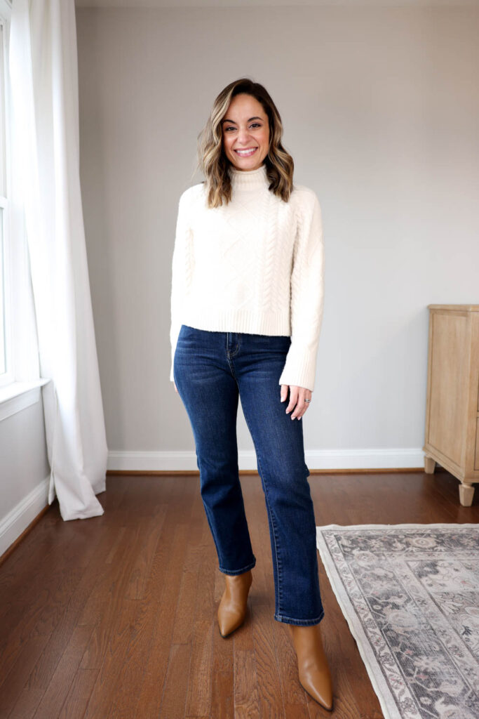 My most worn pieces of 2024 for winter | winter most worn series via pumps and push-ups blog | winter outfit | winter fashion | Quince straight jeans