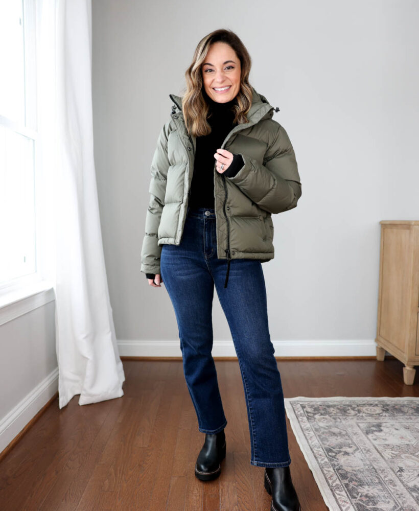 Petite-friendly cropped coat | quince cropped down coat | petite style | petite fashion | winter outfits | puffer coat outfit